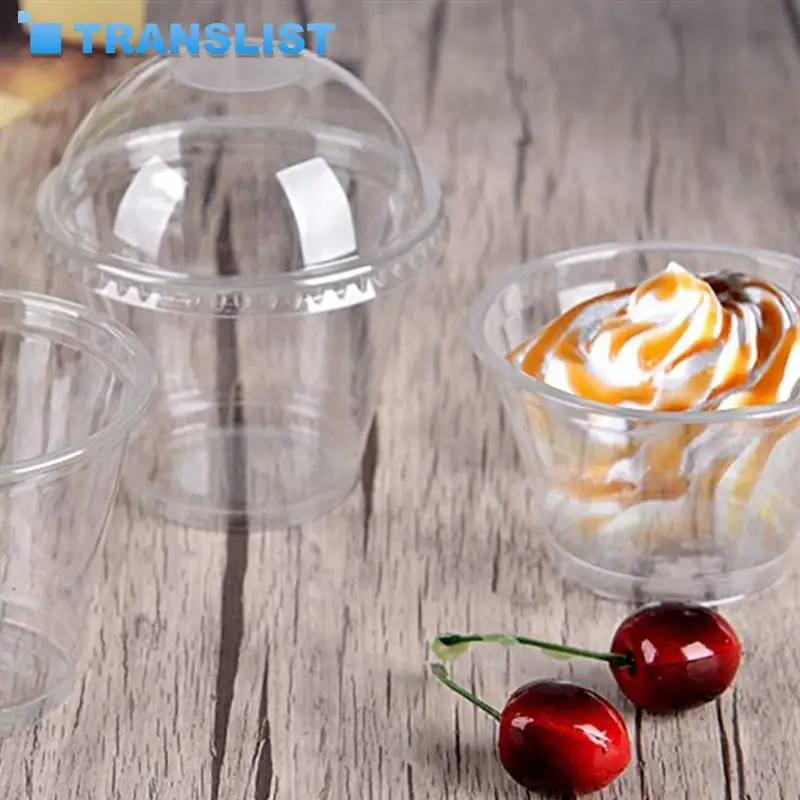 

50pcs/20pcs 250ml Disposable Dessert Cups Transparent Plastic Salad Bowl Ice Cream Dessert Cups With Hole Dome Cover
