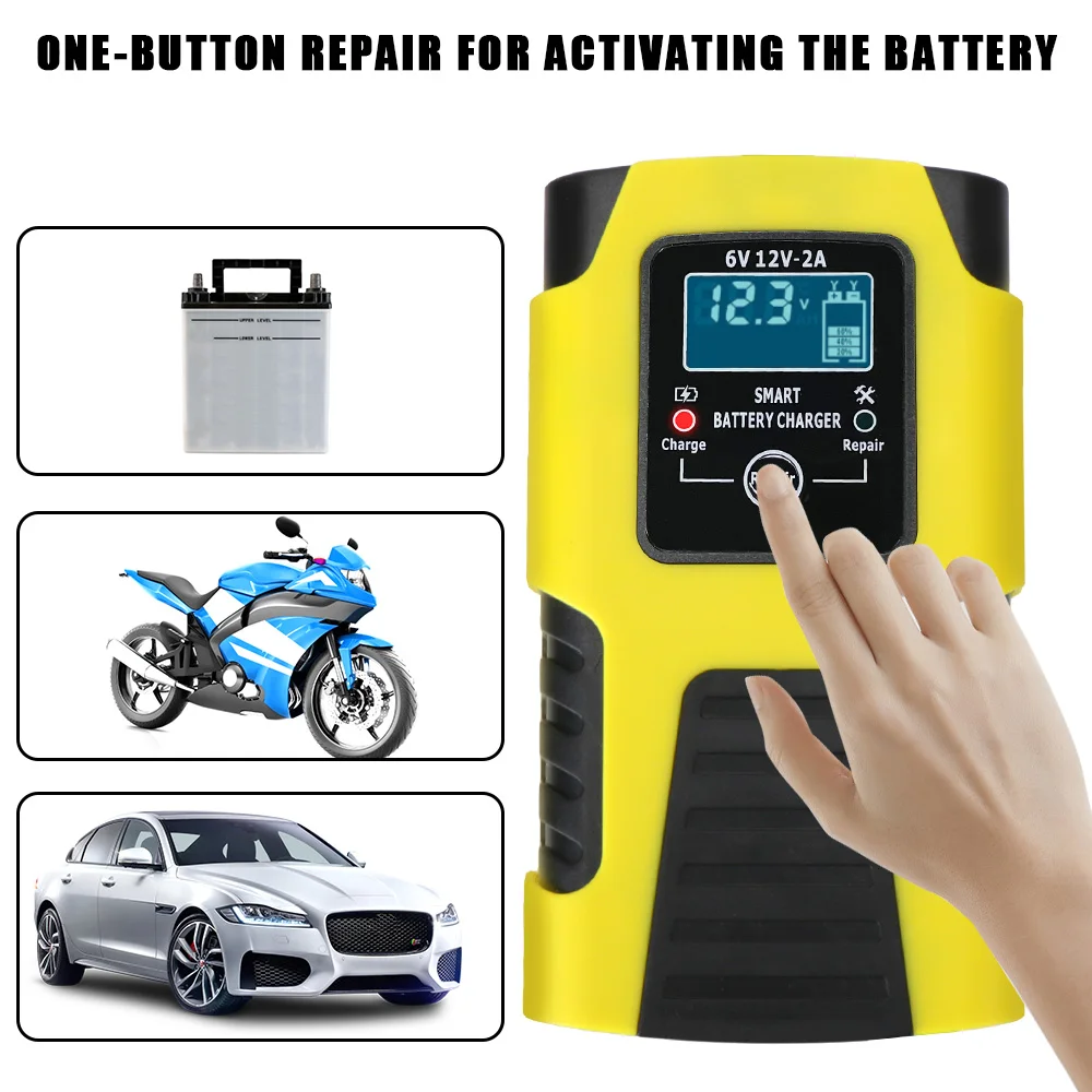 Car Battery Charger Full Automatic Power Pulse Repair Chargers 6V/12V 2A EU Plug Digital LCD Display 3 Charge Stages