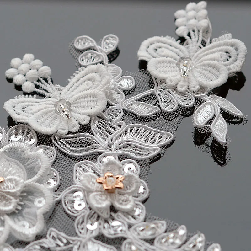 2/4pcs Beaded Lace Appliques Flower Rhinestones Sequins Trims Fabric Wedding Dress Bridal Headdress DIY Sewing Crafts|Кружево| |