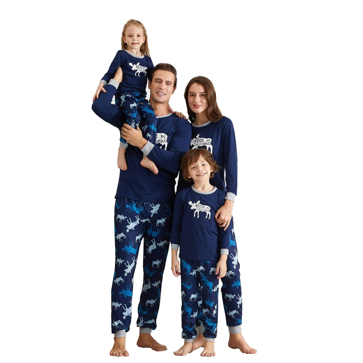 

2020 Christmas Matching Family Pajamas Sets Xmas Deer Printing Long Sleeve Crew Neck Tee and Pants Cotton Homewear Sleepwear