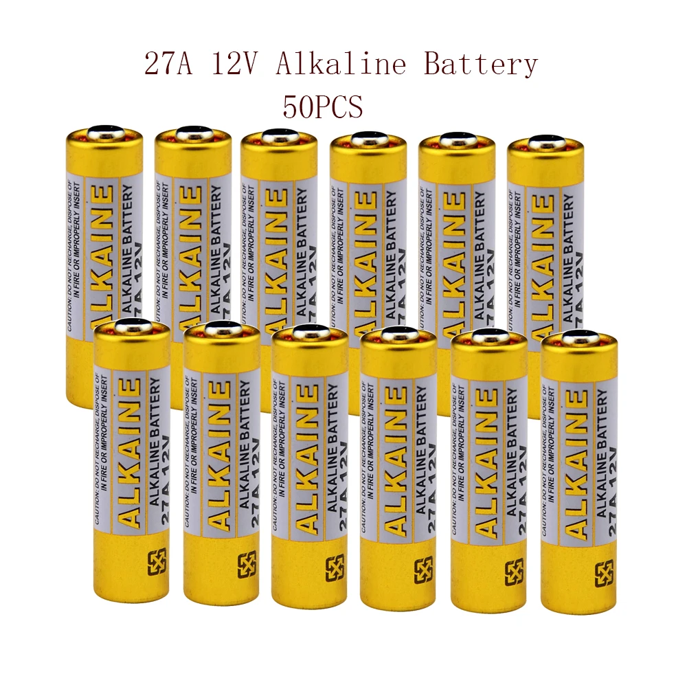 

50pcs 27A 12V 40mAh Primary Dry Alkaline Battery 27AE 27MN A27 for Doorbell Alarm Walkman Car Remote Control