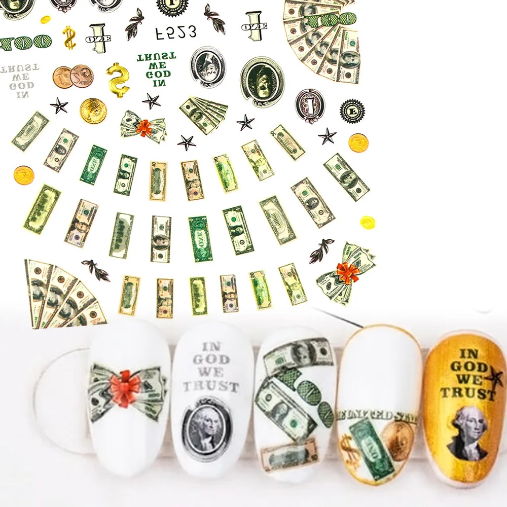 1 шт. 3D дизайн ногтей Стикеры Деньги Доллар богатых богатый Стиль s фольга для