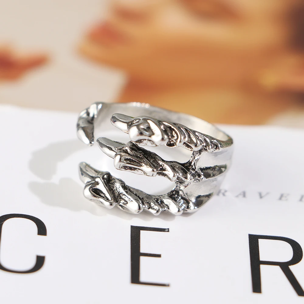 2019 New Mystery Jewelry Gothic Punk Antique Eagle Claw Ring Fashion Men's Opening Talon Rings Silver Adjustable Men | Украшения и