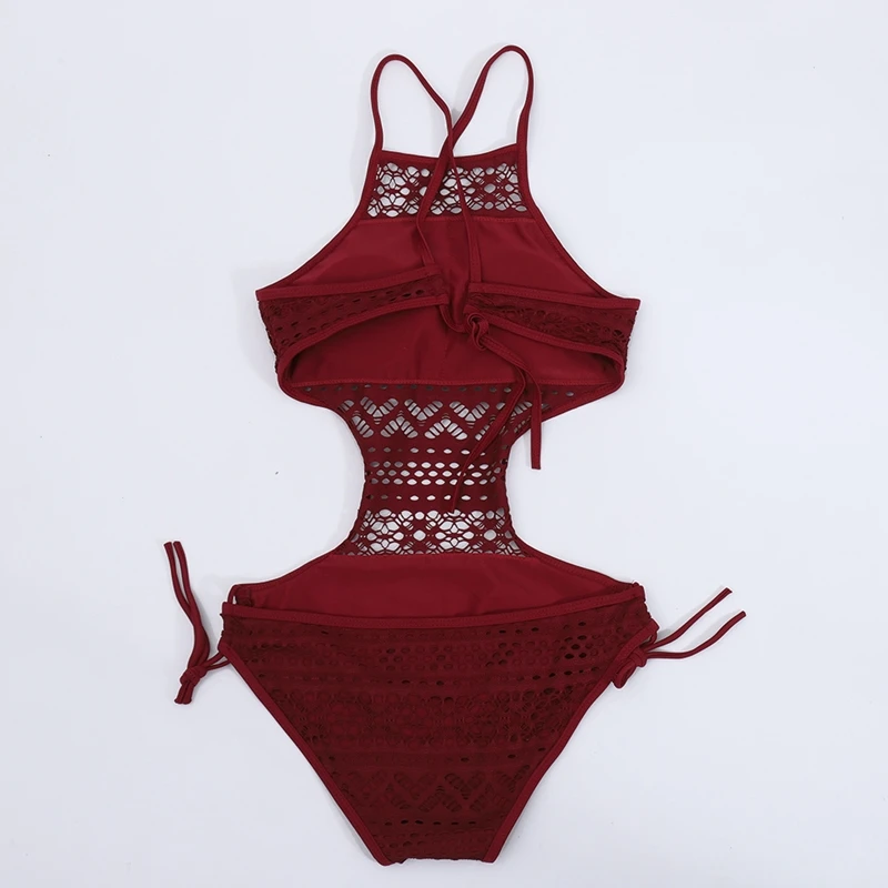 

Swimsuit Women Sexy 2021 Summer Lace Hollow Out One Piece Bikini Backless Swimwear Vetement Femme Solid Black Green Red Blue Y2K
