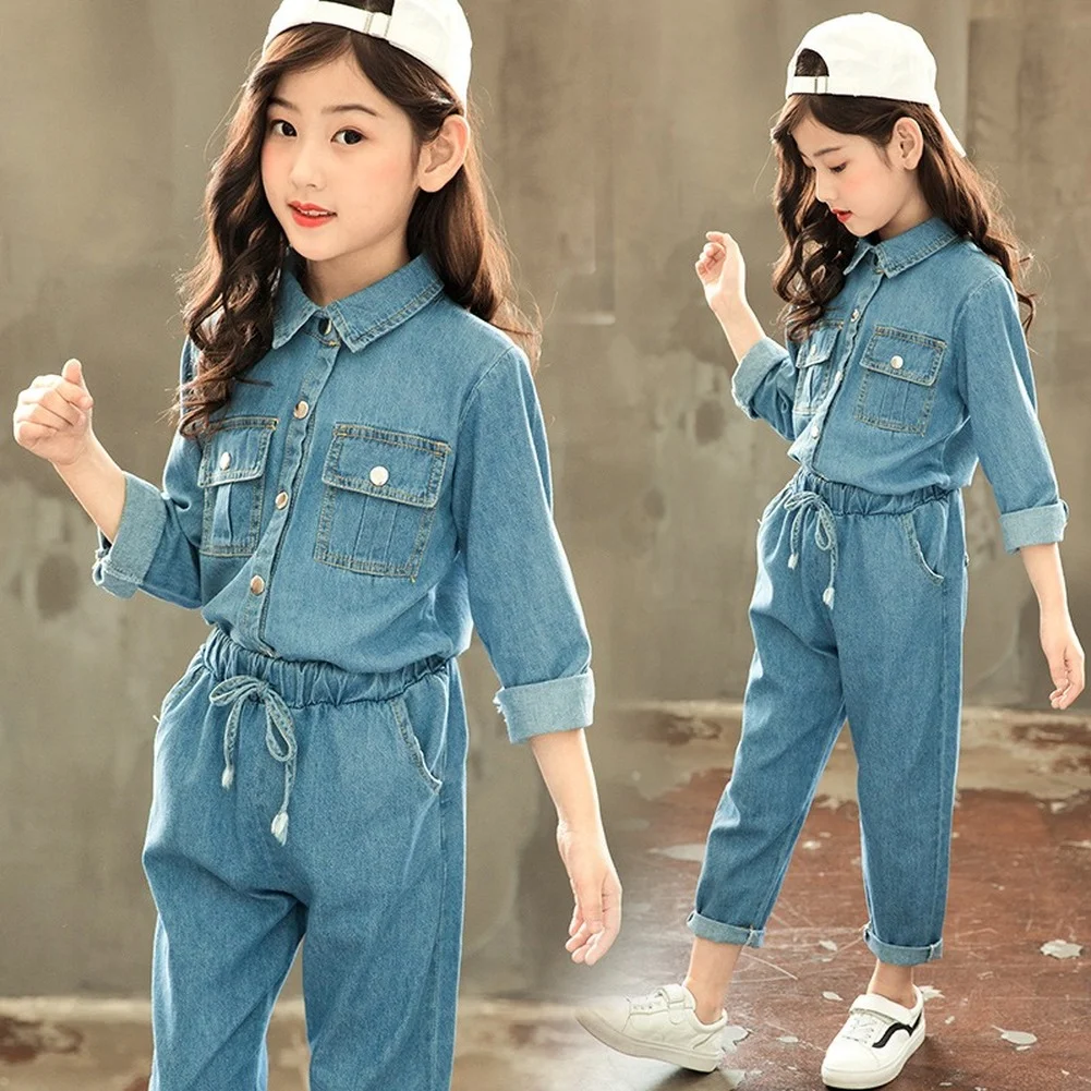 

Girl Boys 2021 New Spring And Autumn Fashion Cowboy Suits Streetwear Leisure Jeans Set Children's Two Pieces 4 5 6 7 8 9Y