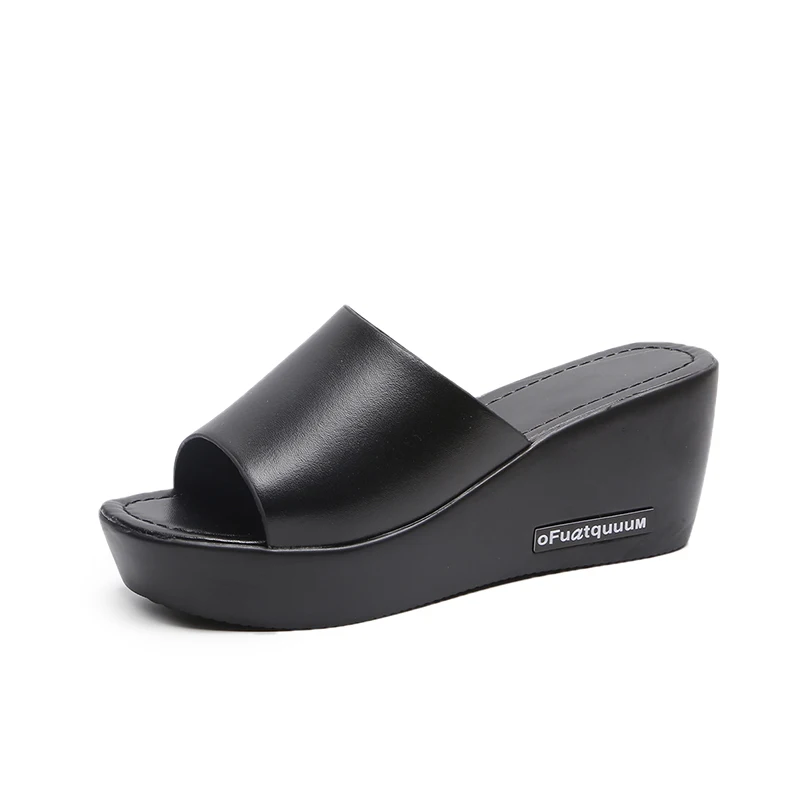 

On A Wedge Peep Toe High-Heeled Shoes Lady Slippers Flat Black Sandals Slides Platform Beige Soft PU Scandals Rubber Peep Toe Fl