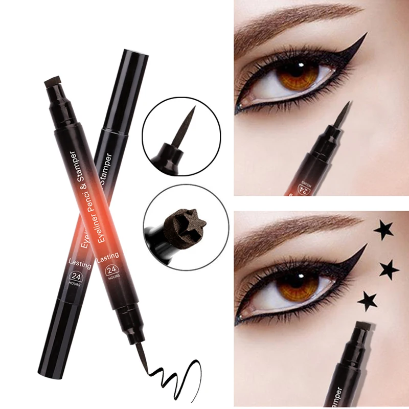 Подводка для глаз 2 в 1 водонепроницаемая подводка с двойным наконечником черный