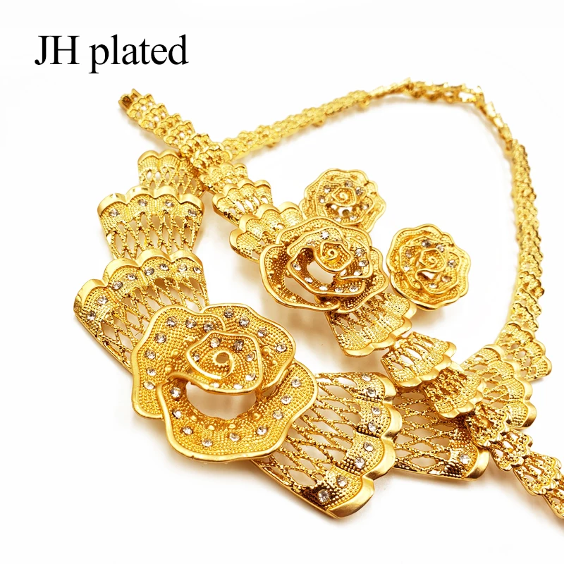 JHplated нигерийские Дубаи Модные Ювелирные наборы с цветами Африканские свадебные подарки вечерние для женщин украшение колье серьги кольцо