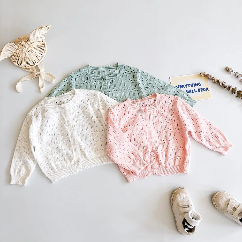 

2020 Princess Baby Girl Knitted Sweater Hollow Out Cotton Children's Cardigan Sweater Newborn Infant Girls Outerwear BC1008