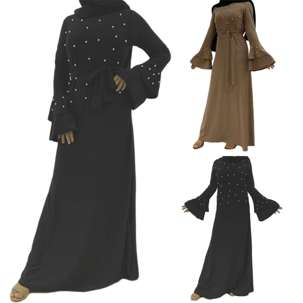 Рамадан, мусульманская женская абайя, длинное платье, Арабский Кафтан цзилбаб с бисером, макси-халат, мусульманская одежда, модная Турецкая ...