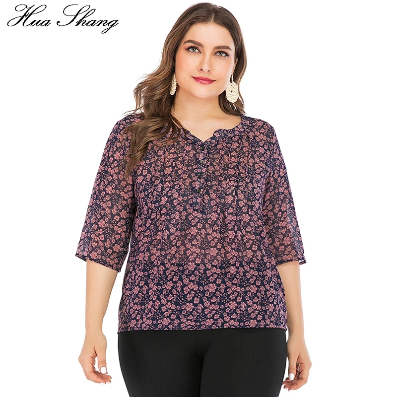 

5XL 6XL Plus Size Chiffon Blouse Women Summer V Neck Half Sleeve Floral Print Causal Blouse Tops Irregular Ladies Tunic Tops