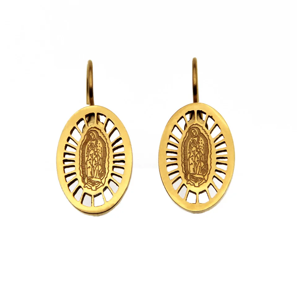 ACEROLL Женские круглые или овальные серьги Клипсы из нержавеющей стали с медалью