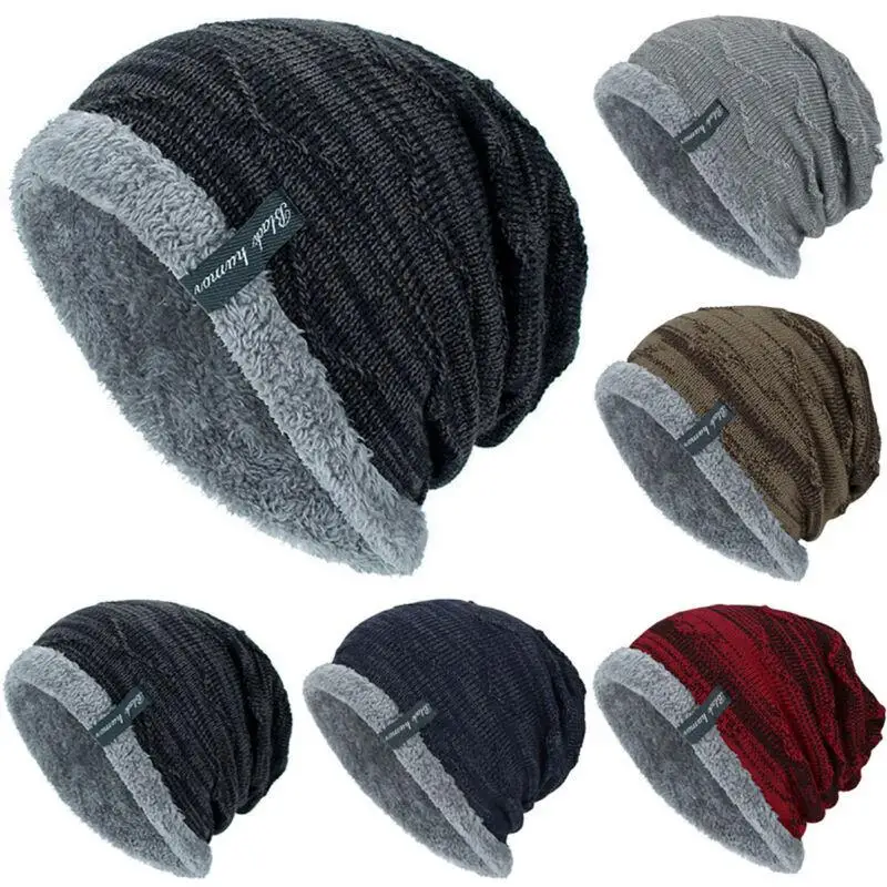 

Men Knitted Warmer Beanie Hat Warm Winter Casual Soft Slouch Skull Cap