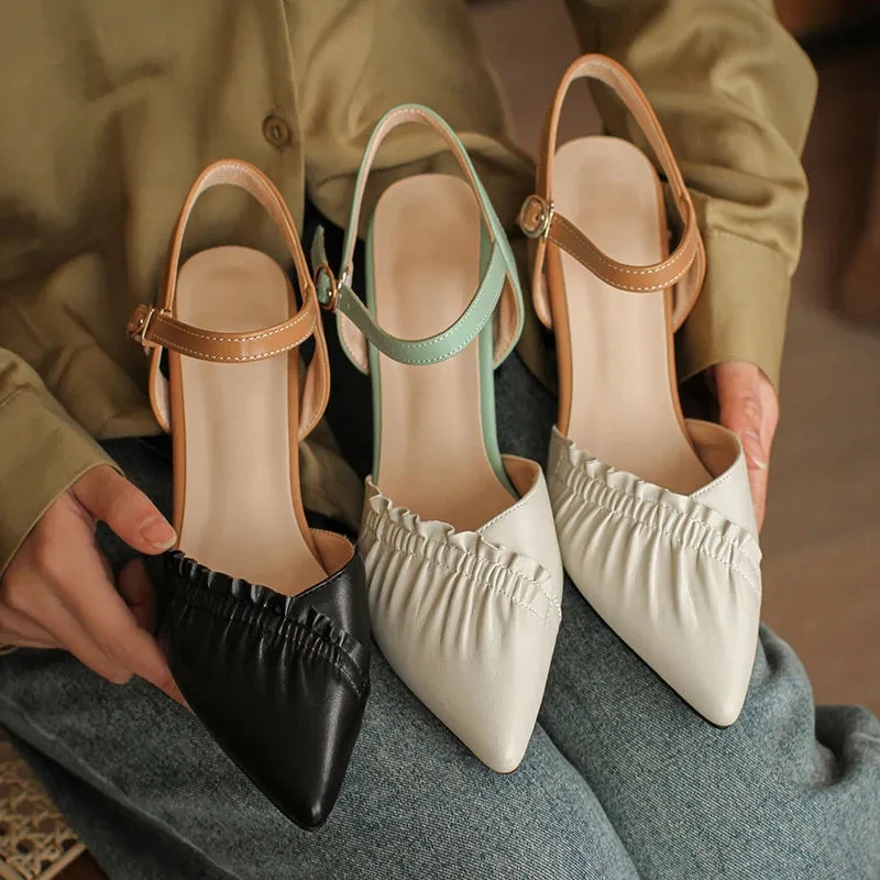 Women's Pointed Sandals Summer New Baotou Sandals Women's Large Thick Heel Ruffle New Women's Fashion Summer High Heels