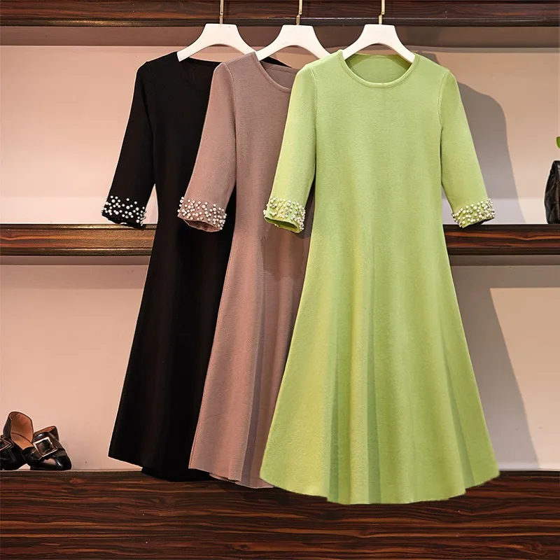 Женское осеннее вязаное платье средней длины размера плюс 4xl элегантное