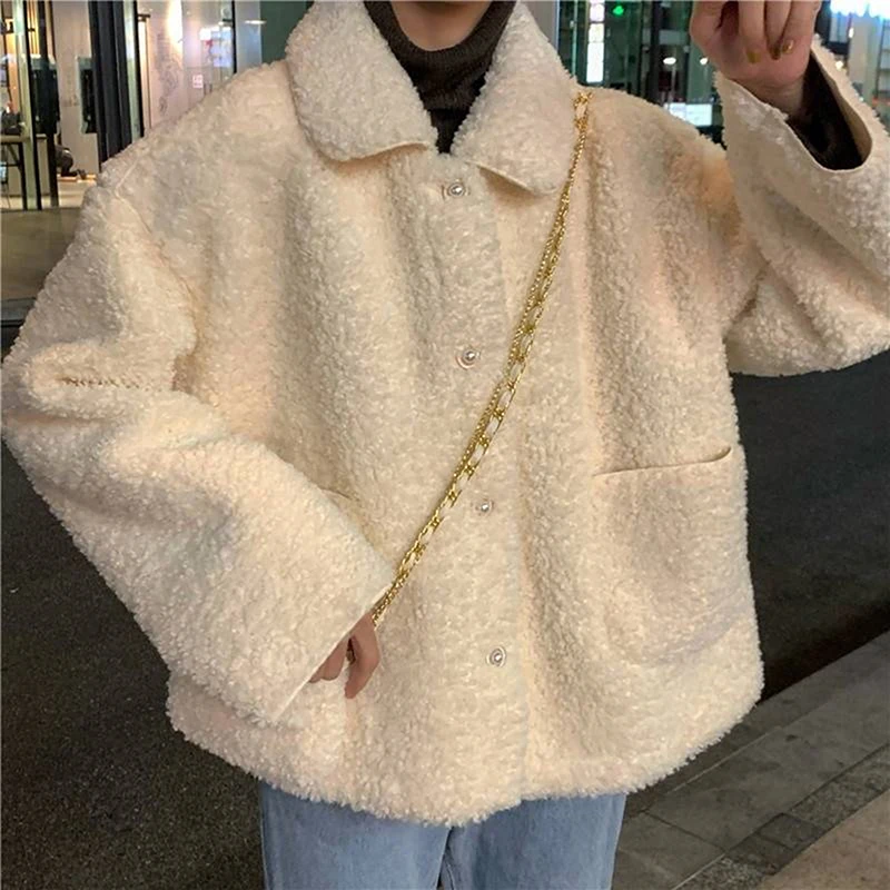 

Winter Ladies Casual Jacket Warm Plush Soft Button Jacket Sweet Lady Refuse Coat Pocket High Quality New Girl Jacket