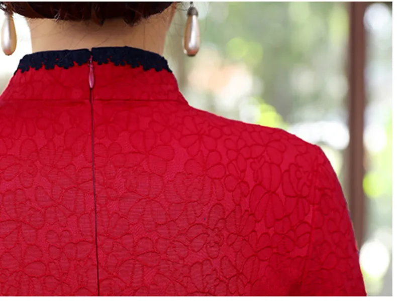 Женская кружевная блузка Cheongsam блузка красная кружевная рубашка Ципао восточные топы тонкая традиционная китайская одежда в стиле ретро