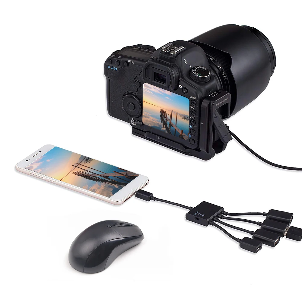 Адаптер Micro usb хаб 4 в 1 с питанием от ed Кабель адаптер OTG для зарядки хоста разъем