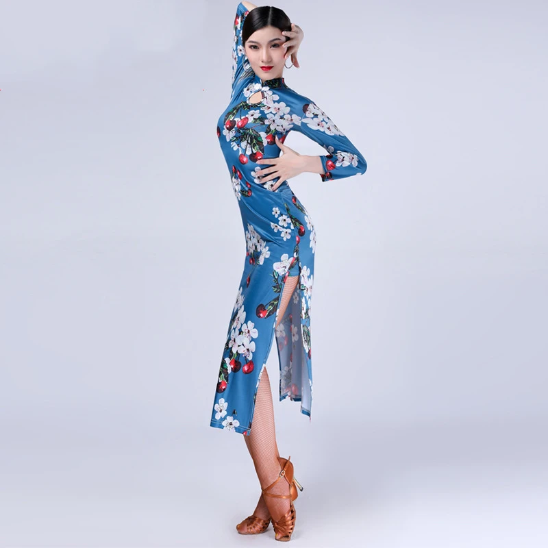 Платье-Ципао женское в восточном стиле с высоким разрезом и цветочным принтом |
