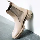 Женские зимние полусапоги Челси в британском стиле, бежевые короткие сапоги с толстой подошвой и круглым носком, женские полусапоги Челси, новинка 2021