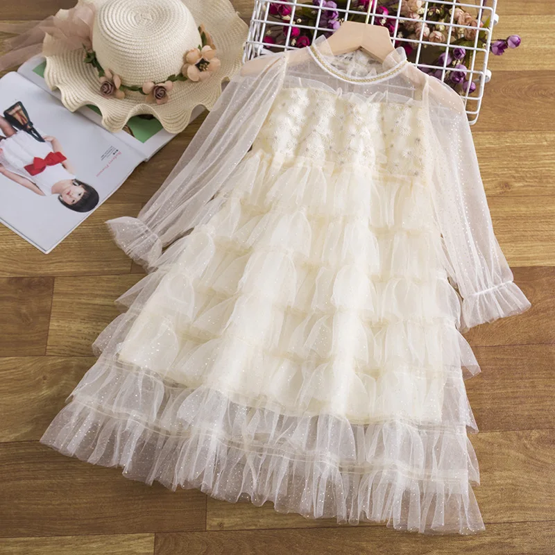 

2021 Autumn Girls Dress Long Sleeved Kids Dresses Children Princess Dress Party Gauze Girls Dress