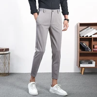 mens suit trousers 2021 summer new korean comfortable simple elastic capri business casual solid color fashion hot sale