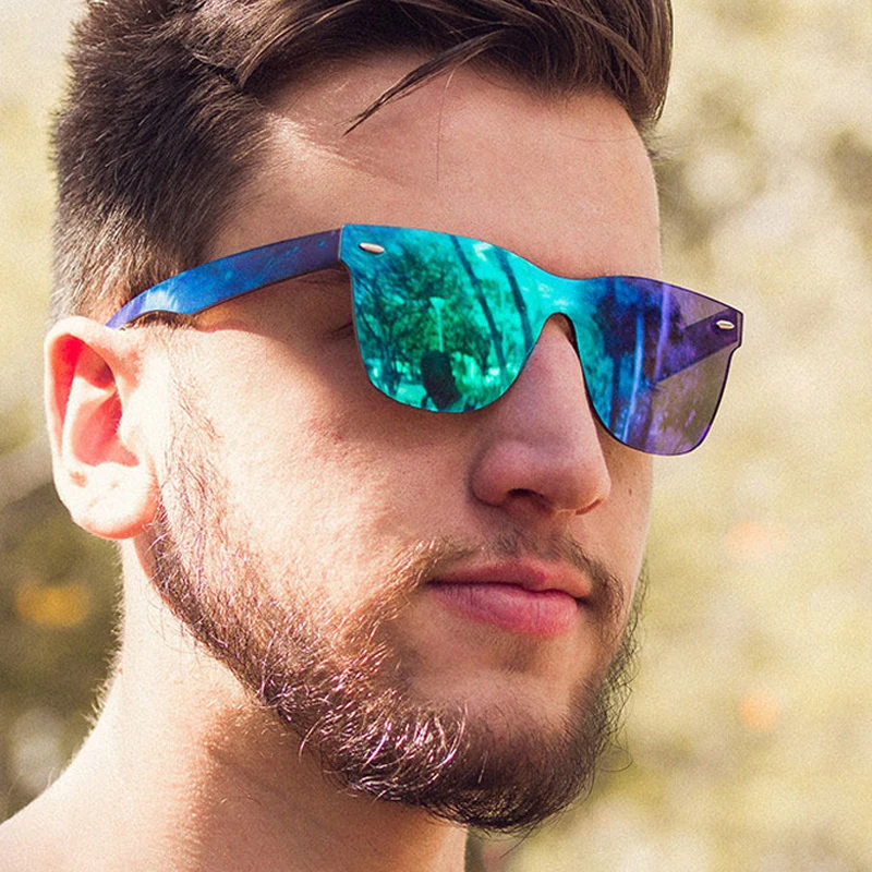 

2021 New Fashion Rimless Sunglasses Men Vintage Square One-piece Lens Sun Glasses Stylish Brand Woman Sunglass Oculos De Sol