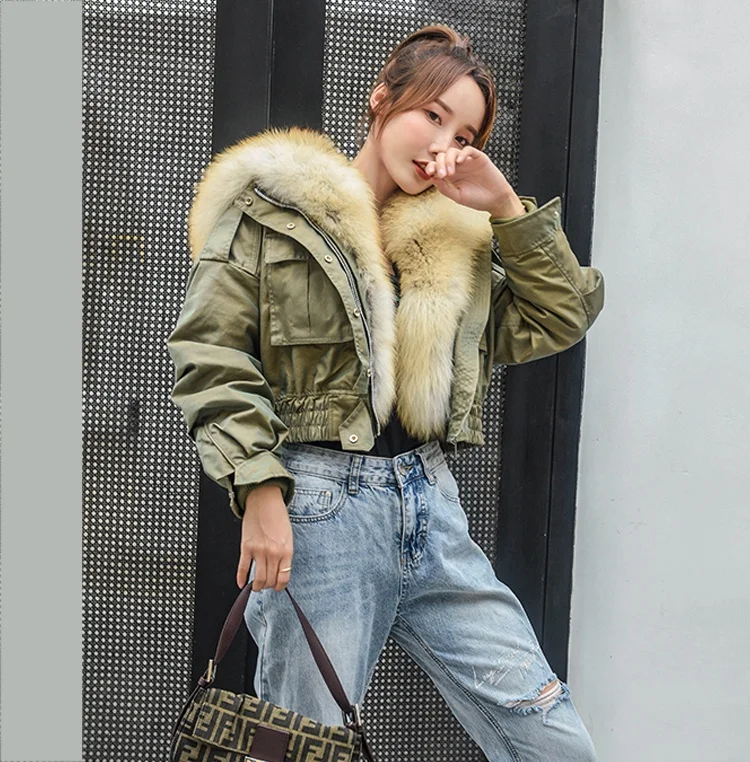 Короткая Меховая парка для девочек куртка бомбер с подкладкой из меха ягненка и