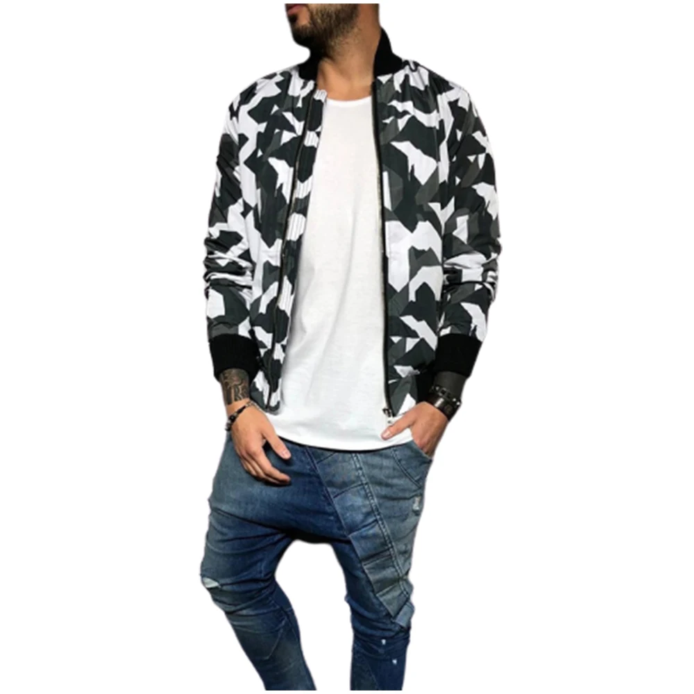 

Men's baseball geometric image jacket coat camouflage with zipper cardigan outdoor leisure fashion running jacket bomber