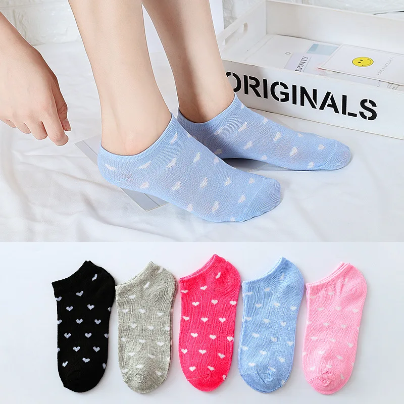 

5 Pairs Women's Socks Candy Color Printed Boat Socks Female Love Invisible Korean Four Seasons Universal Girls Short Low Socks