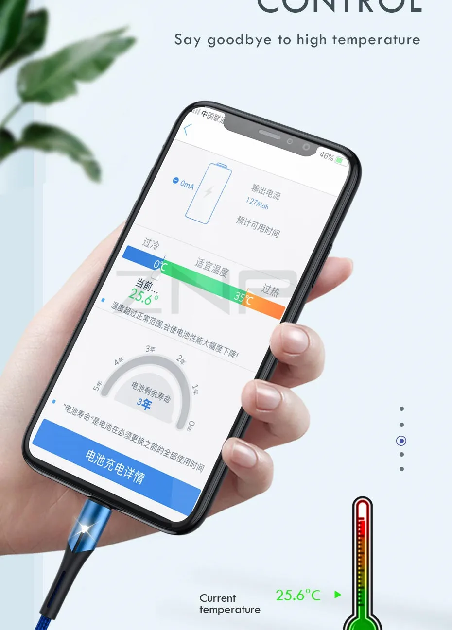 ZNP светодиодный кабель usb type-C для samsung S10 huawei P30, кабель для быстрой зарядки мобильных телефонов для Redmi Note 8 7, кабель для зарядки type-C