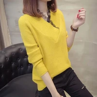 women sweater 2022 new autumn and winter fashion v neck lace pretty female knitted pullover gentlewoman korean style a61
