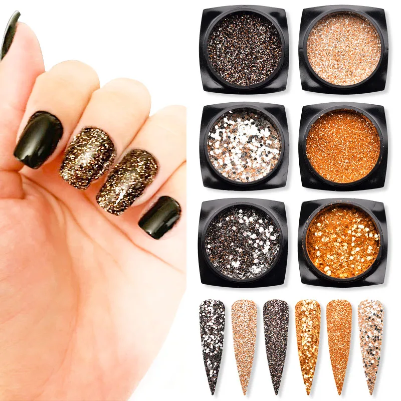 6 шт./компл. глянцевый золотистый Серебристый блестками черного цвета с