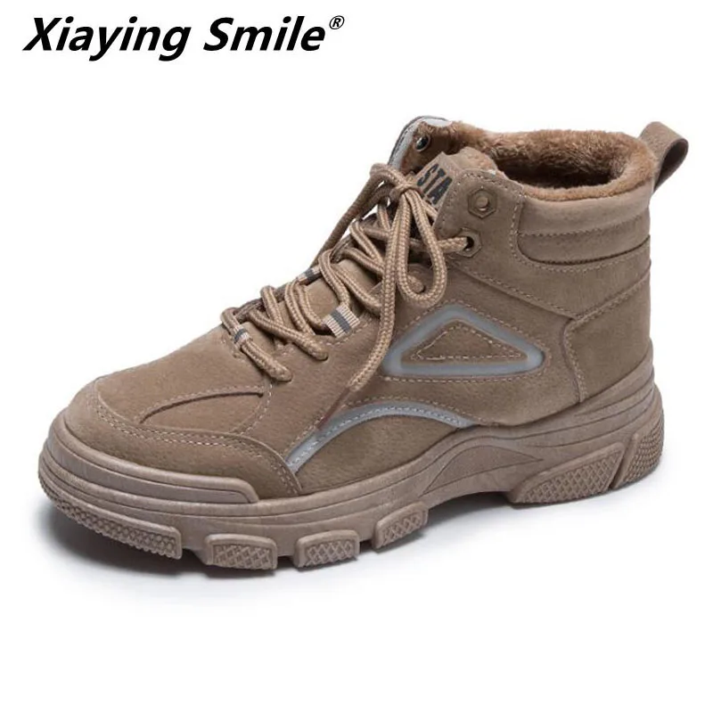 Xiaying Smile 2020 Winter new style Woman light winter warm boots reflective outdoor walking sneakers rubber sole size in 35-40