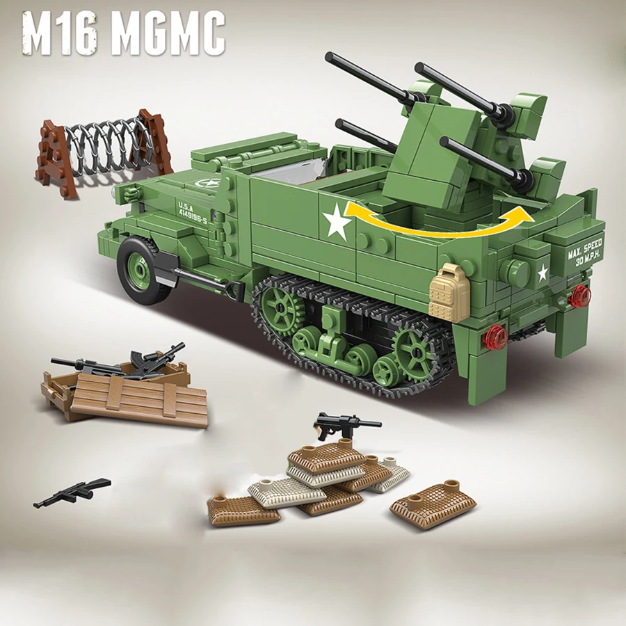 518 шт. просвечивающие военные США M16 MGMC WW2 модель танка автомобиля солдаты
