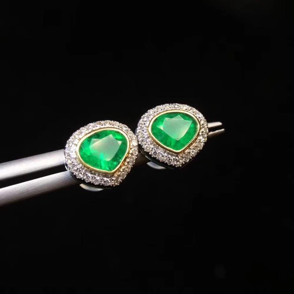 Изысканные ювелирные изделия чистый 18 K Белый Золотой AU750 натуральный яркий зеленый изумруд драгоценные камни 1.03ct шпилька с алмазами серьги для женщин