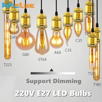 e27 retro edison led filament bulb lamp 220v vintage dimmable glass light bulb c35 a60 g80 g95 g125 st64 t45 t125 t185 t225 t300