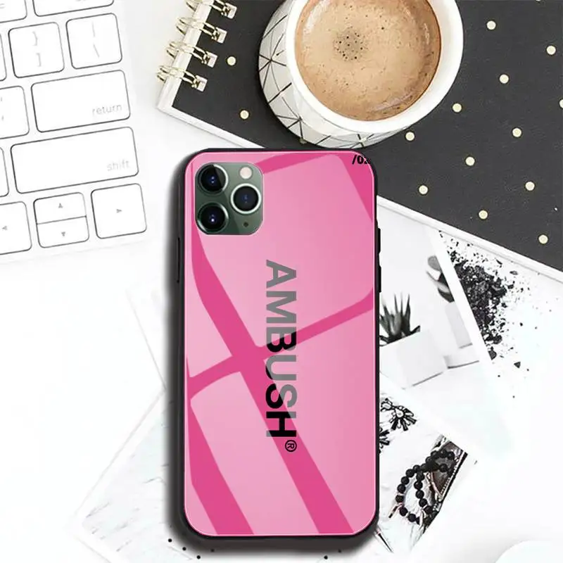 

AMBUSH Phone Case case For Iphone 11 Pro MAX XR X 7 8Plus SE2020 DIY Shockproof Glass Soft Silicone Edge