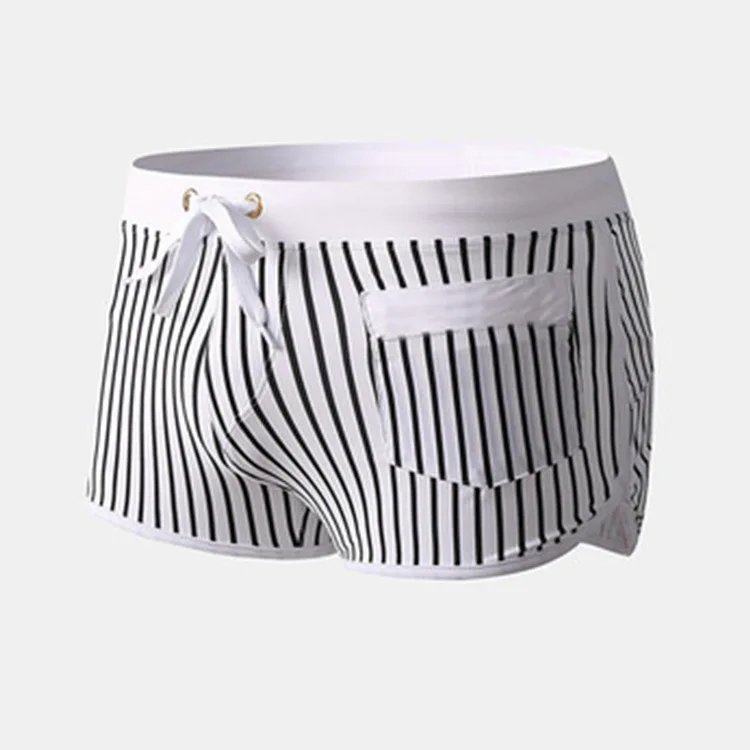 

Cross-border Amazon new men's double-layer anti-glare beach pants men's entertainment vertical stripe printed lace-upcasualpants