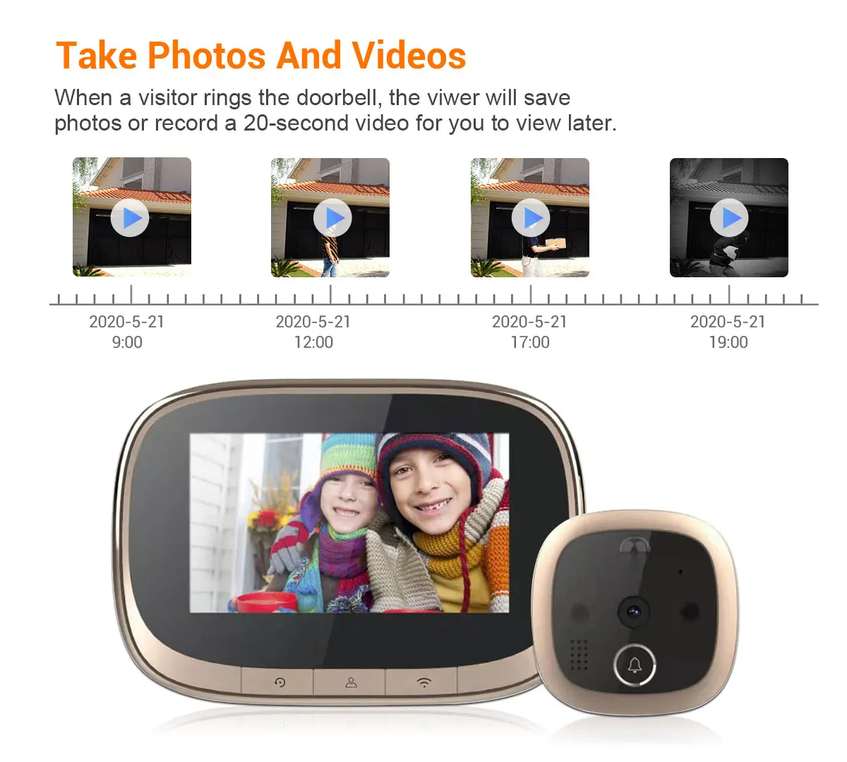 4.3inch Wireless WIFI Doorbell 170 Degree Wide Angle Digital Peephole Viewer Motion Detection Video Doorbell Visual Door Phone