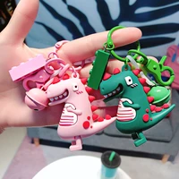 creative cartoon little dinosaur keychain pendant bell soft glue stereo cute little dinosaur car key chain pendant