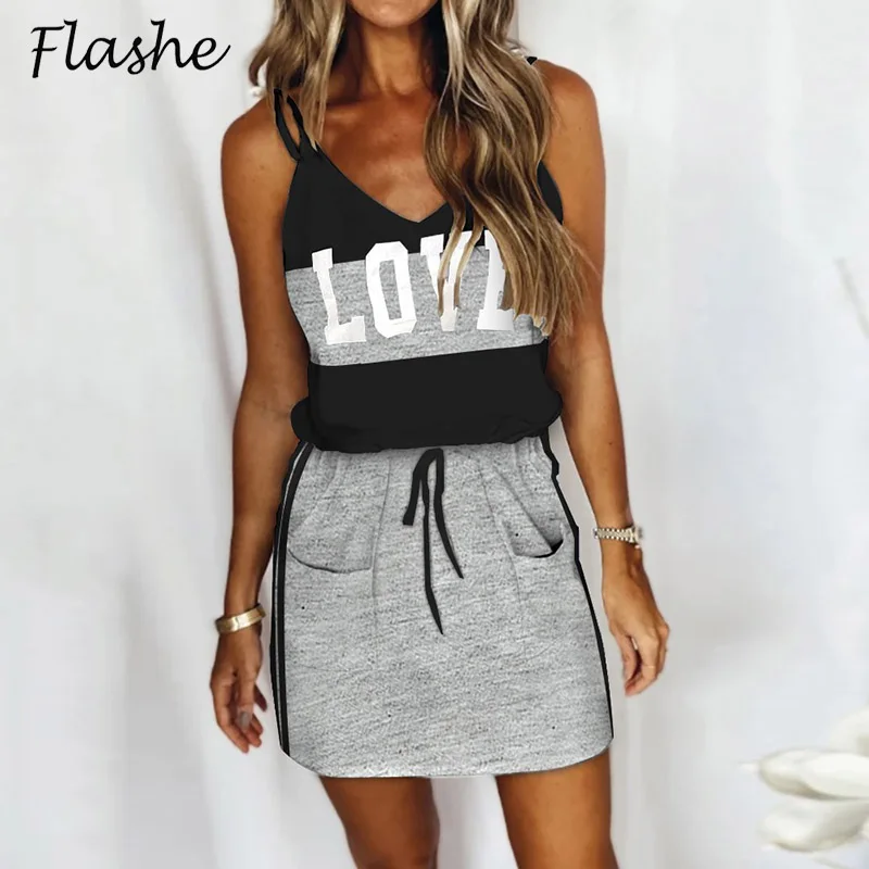 

Женское короткое летнее платье с принтом, женское повседневное ТРАПЕЦИЕВИДНОЕ платье без рукавов с V-образным вырезом и кулиской, женское п...