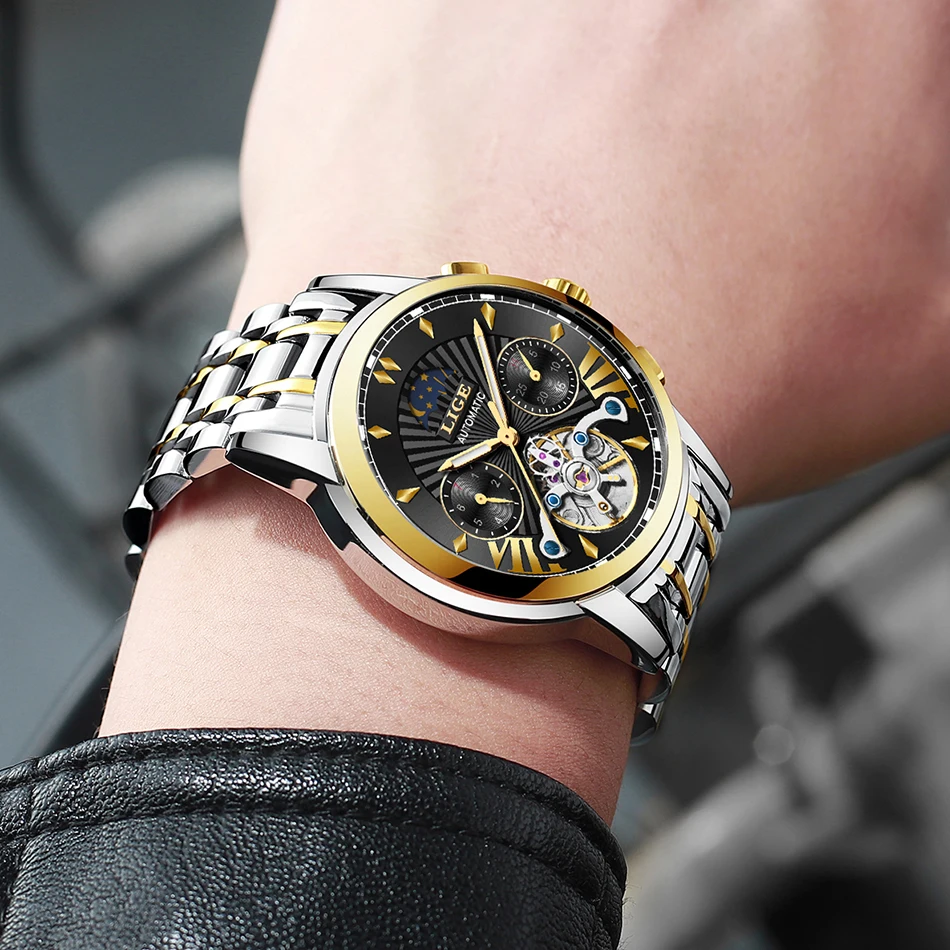 Montre Homme LIGE мужские s часы Топ люксовый бренд мода Tourbillon автоматические механические часы мужские водонепроницаемые часы со скелетом