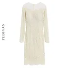 Yedinas 2020 весеннее винтажное элегантное женское белое платье, сексуальные кружевные вечерние платья с открытыми плечами, облегающие Женские платья с длинным рукавом