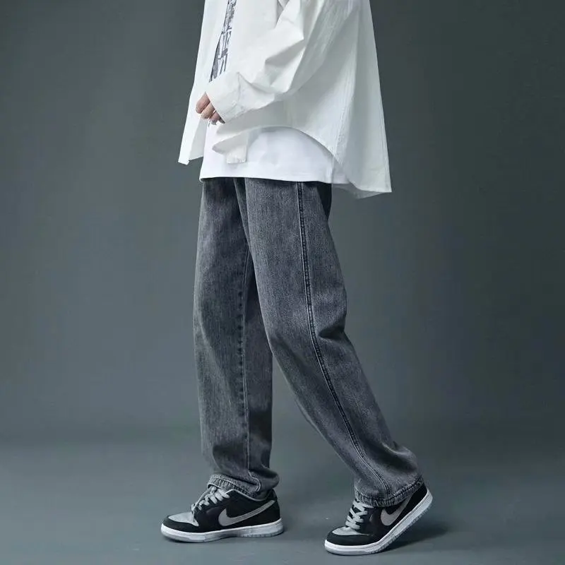 Straight Harem Jeans Summer Autumn White Black Korean Man Loose Denim Trousers Wide-leg Jeans Streetwear Male Casual Pants