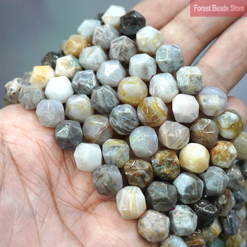 

Faceted Beads Lamboo Leaf Agates Spacers Beads Natural Stone for Jewelry Making DIY Charms Bracelet Necklace 15" Strand 6 8 10MM
