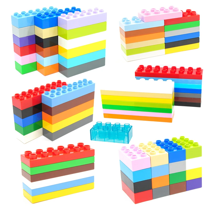 Bulk Big Size Building Block Bricks 8 12 16 Dots Rectangle Mosaic Assembly Accessories Compatible Duploes DIY Toys For Children