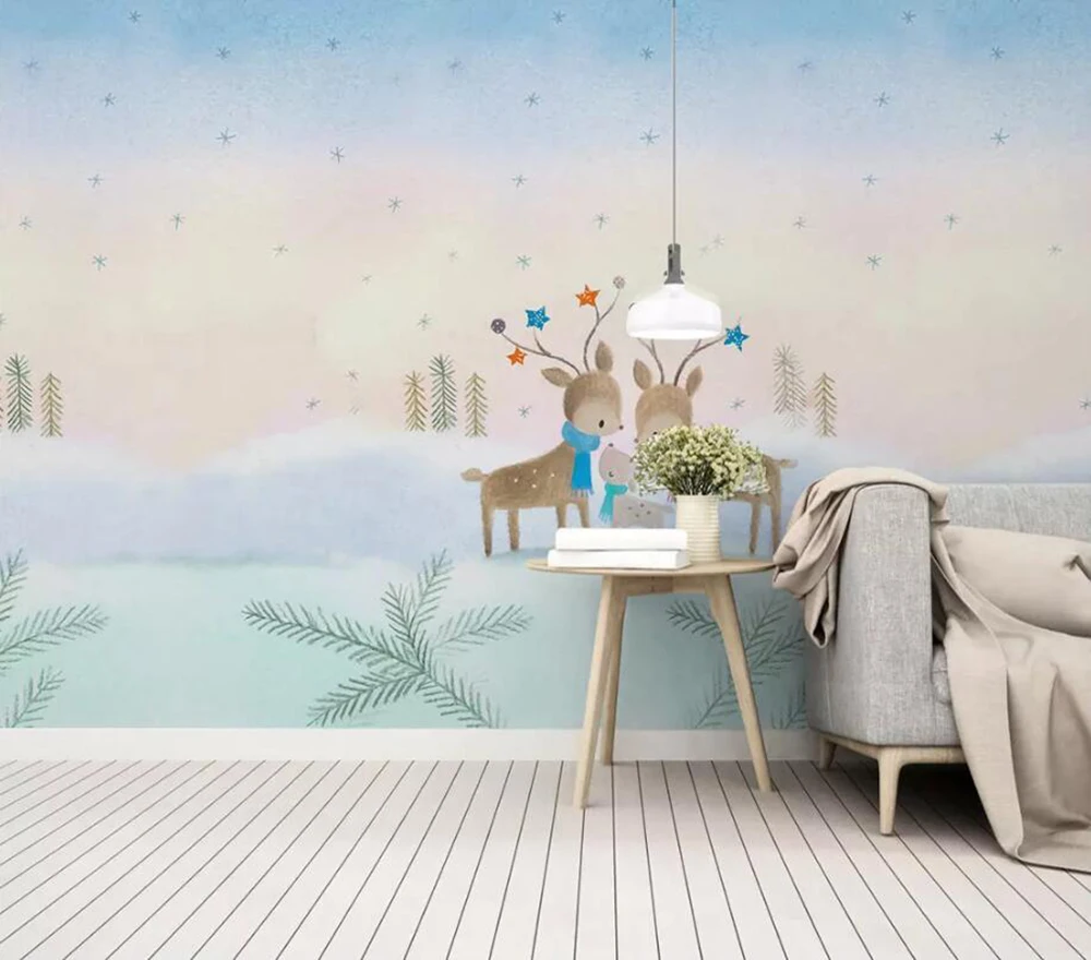 3D-обои Milofi на заказ роспись вручную Мультяшные животные лось детская комната