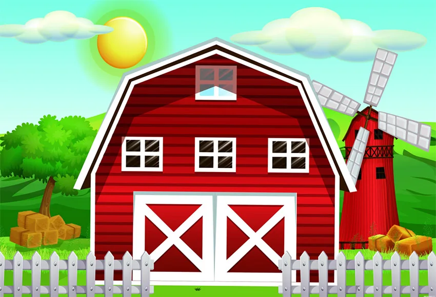 

Mehofond Photography Background Cartoon Rural Farm Red Barn Baby Newborn Birthday Party Backdrop Photophone Photo Studio Props