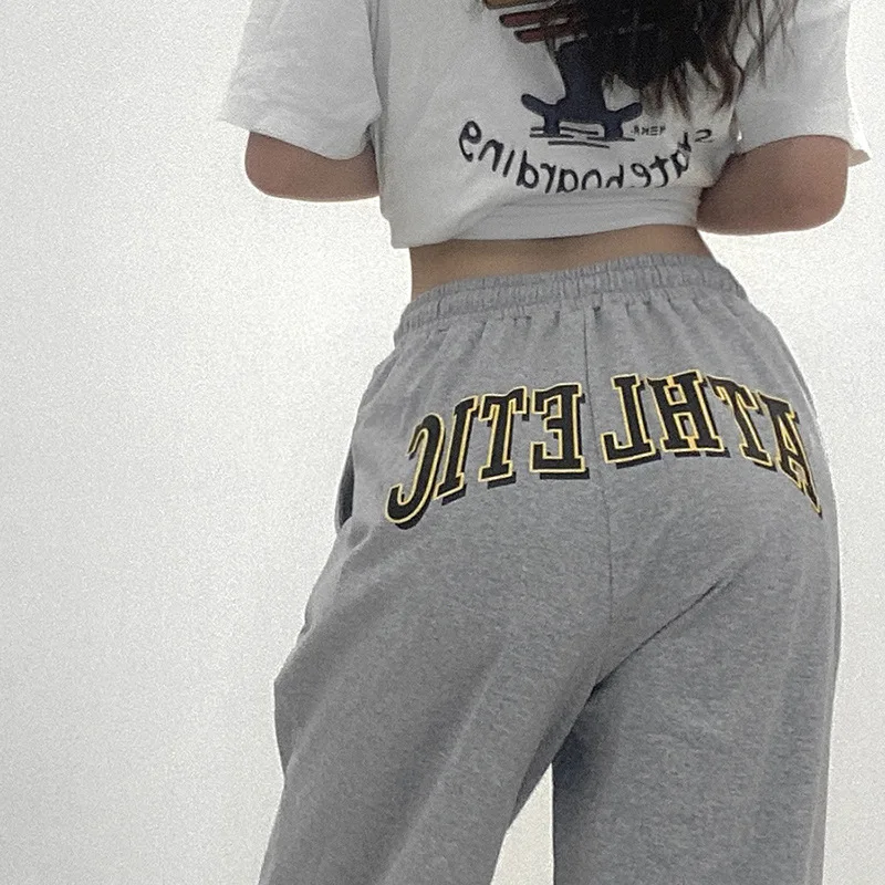 

High Waist Loose Drawstring Cargo Pants Women Autumn 2020 Streetwear Letter Print Sweatpants Female Fitness Bottoms Trousers